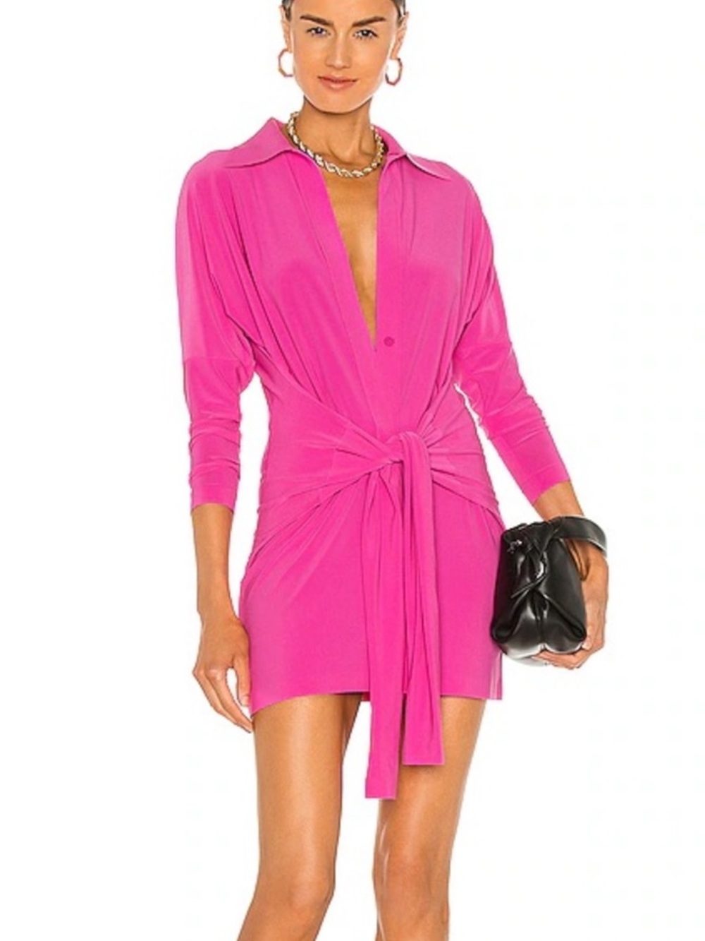 Norma Kamali Bright Pink Tie-Front Dress
